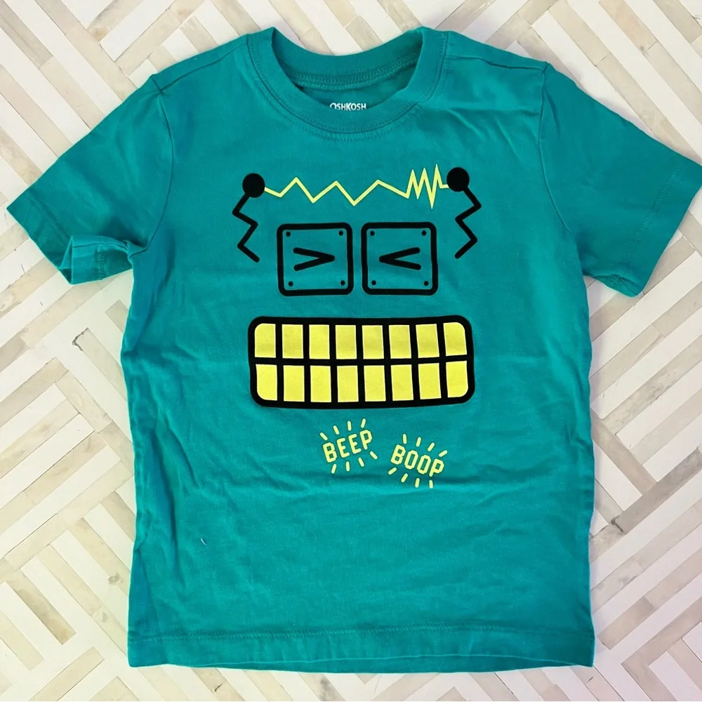 OSHKOSH Robot Teal Cotton Tee, 2T